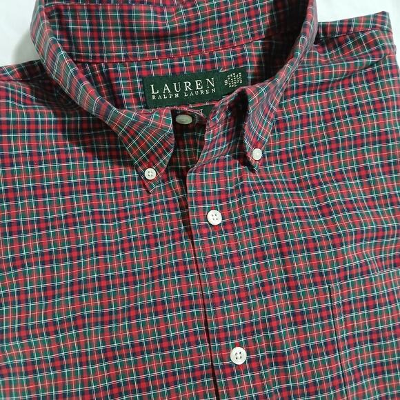 Lauren Ralph Lauren CLASSIC FIT Red Plaid Long-Sleeve Button-Down Shirt 18 34/35 - Picture 4 of 12